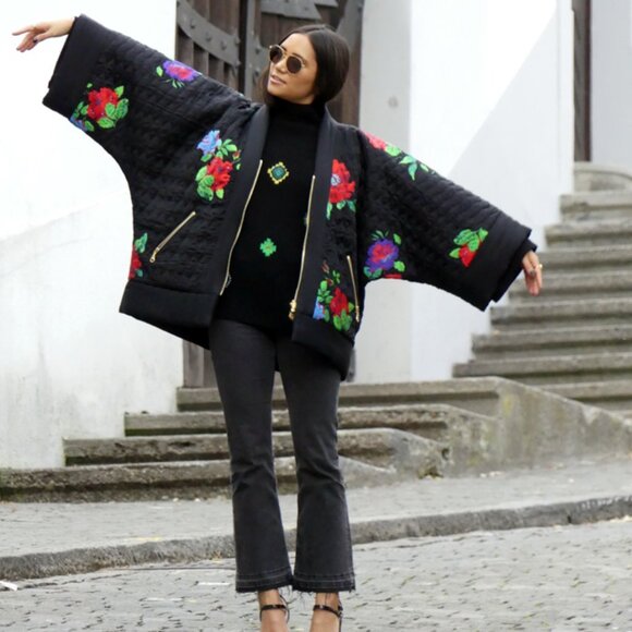 NWT KENZO x H&M Short Coat REVERSIBLE SILK KIMONO Quilted Bomber Jacket Medium - Picture 2 of 16